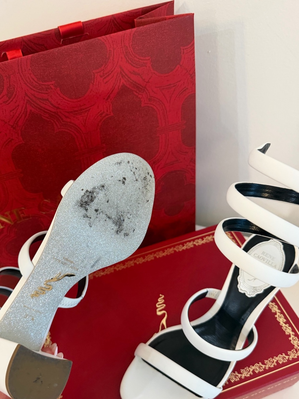Rene Caovilla White Spiral Strap High-Heel Sandals - Picture 4 of 4